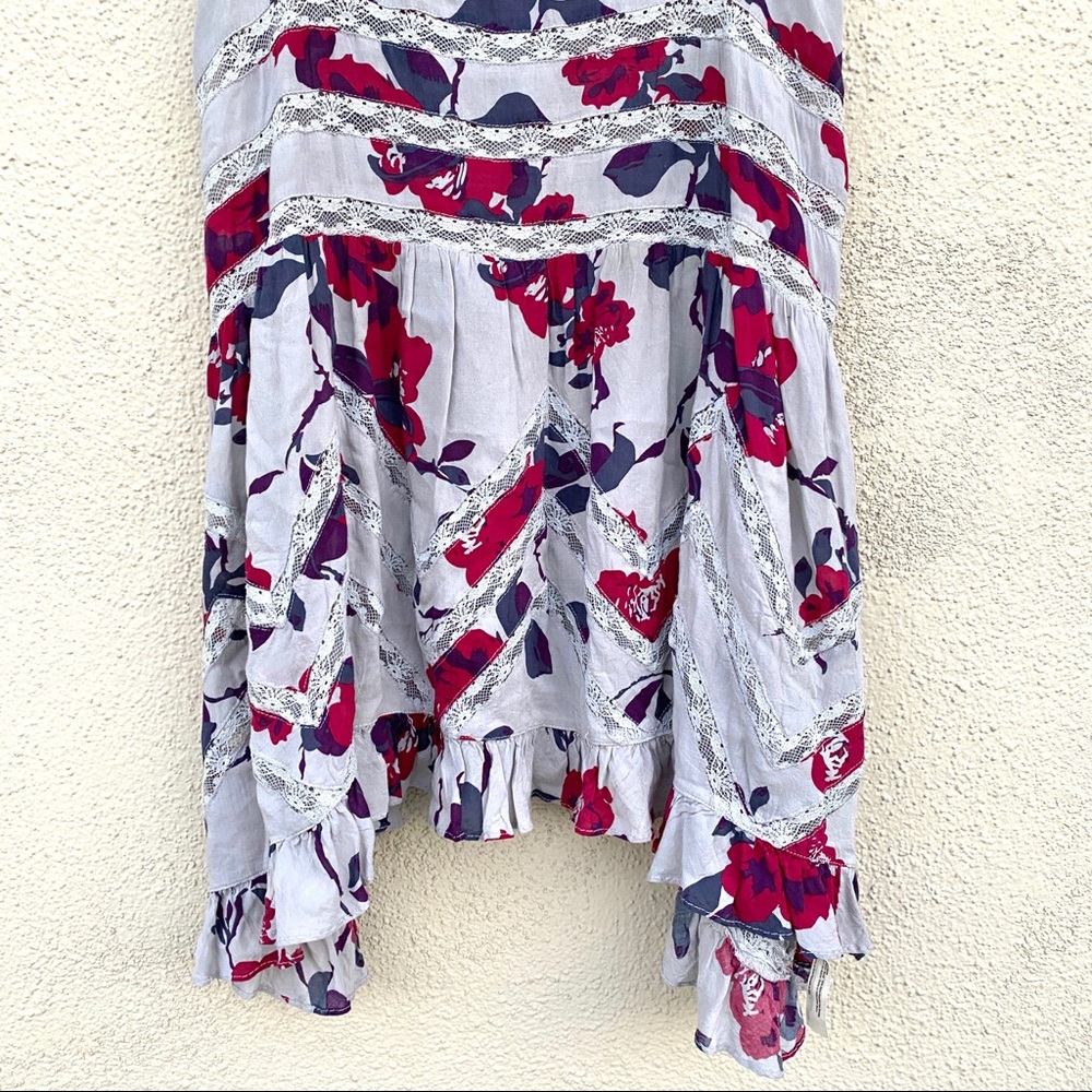 FREE PEOPLE voile TRAPEZE DRESS slip Floral tunic print women’s XS LACE romantic - Picture 12 of 13